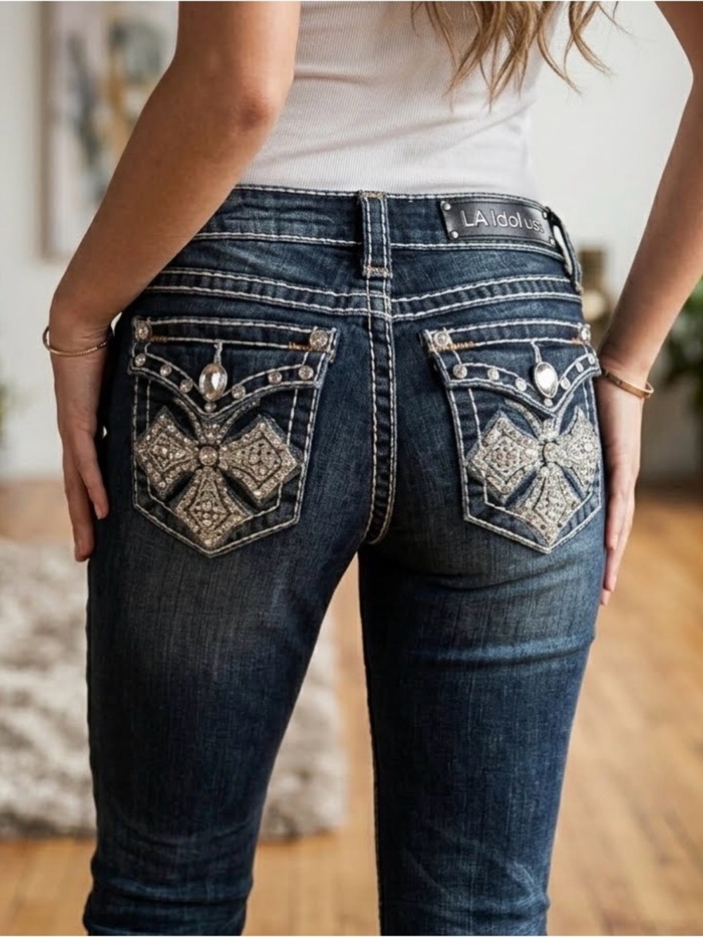 L.A. Idol USA jeans Sz 5 Waist 29 L 31.5 Rise 8 in Super Bling